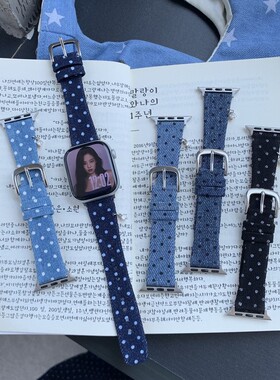 韩系波点牛仔表带适用苹果手表applewatch11代皮质iwatch9SEUltra