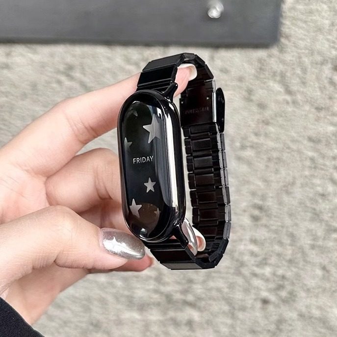 适用小米手环10/9/8代表带金属腕带NFC版一珠卡扣片带空心手表带