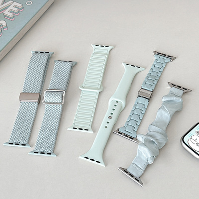 高级夏日淡薄荷系列尼龙表带适用于苹果iWatchs9高级Apple