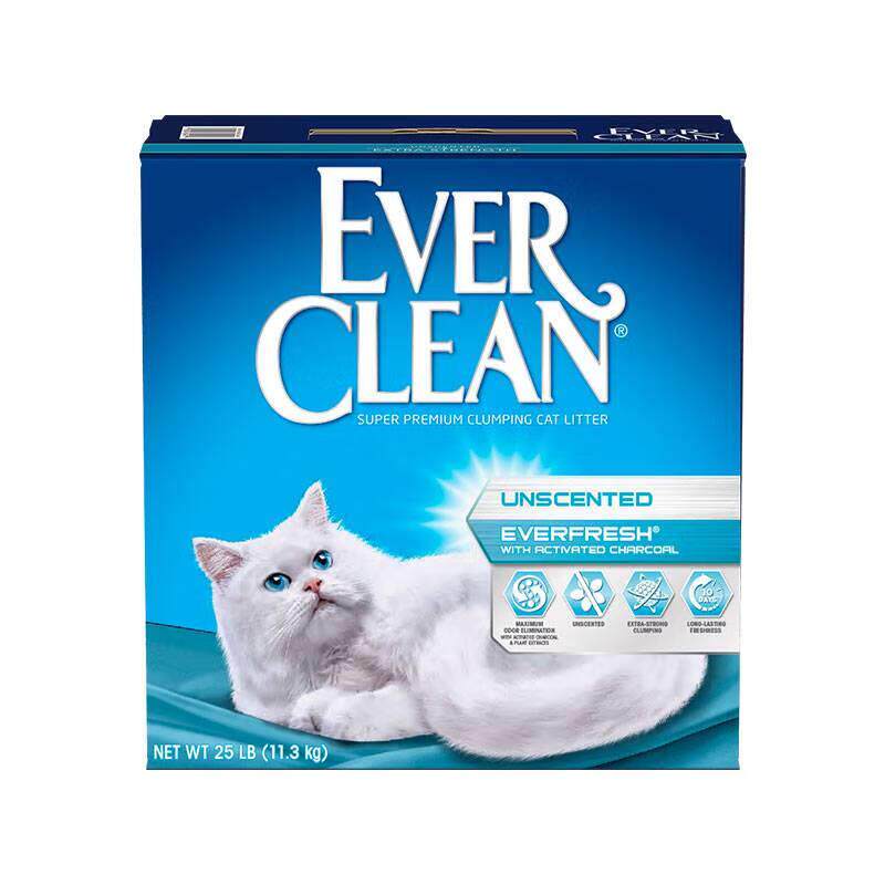 仁可 Ever Clean蓝标猫砂膨润土活性炭消臭除味清香25磅 白标无香