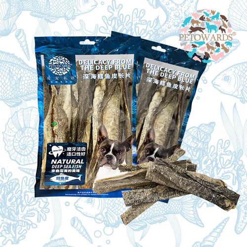 PETOWARDS爱宠私语 鳕鱼皮三文鱼皮磨牙酥脆狗零食成犬幼犬 长片