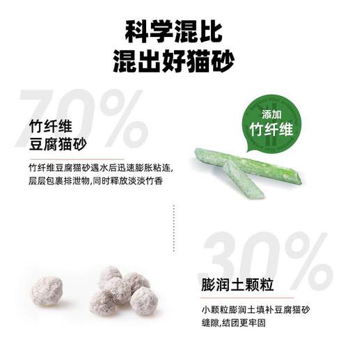 HONEYCARE好命天生猫砂豆腐膨润土混合猫砂2.5kg竹纤维混合猫沙除