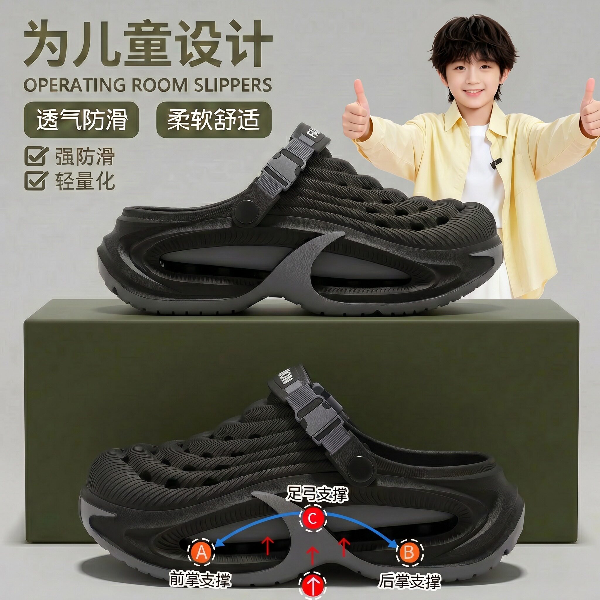 足弓支撑儿童洞洞鞋男童防滑防臭图片
