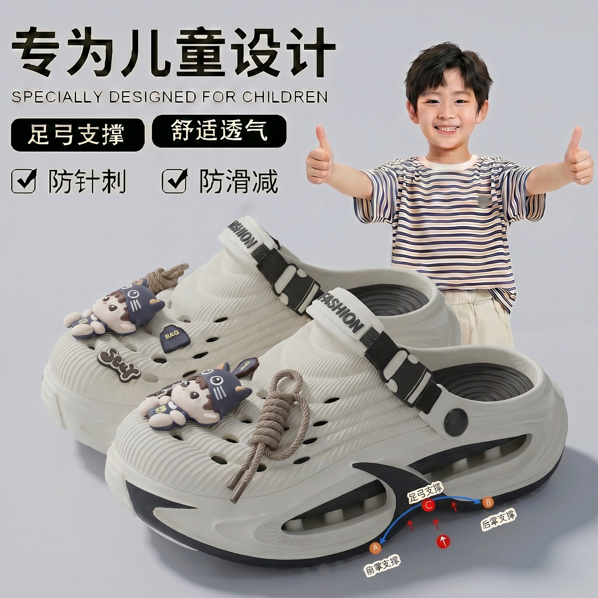 足弓支撑儿童洞洞鞋男童厚底防滑图片