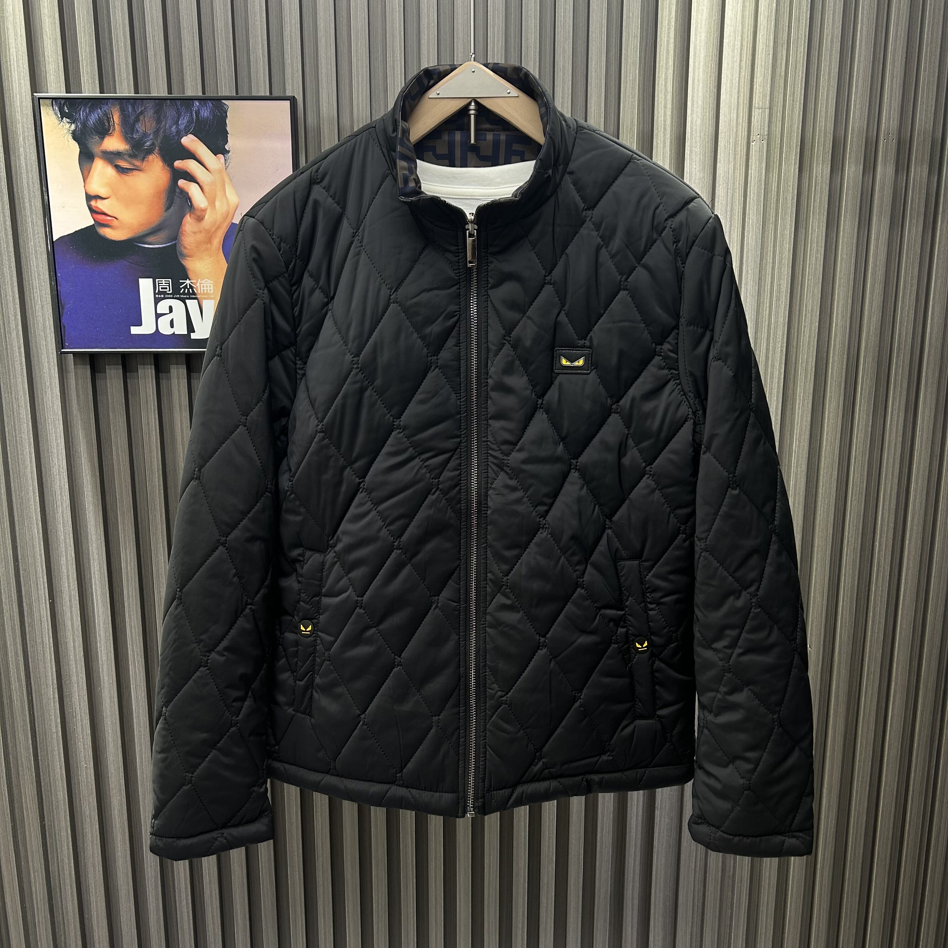 冬季新款小怪兽立领双面服棉衣简约流行菱形格恶魔之眼修身百搭男
