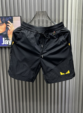 欧货潮牌五分裤拼接网眼设计简约夏季流行小怪兽速干沙滩裤修身帅