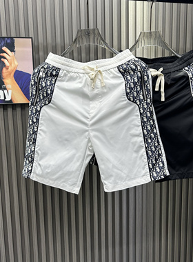 欧洲站夏季新品拼接沙滩裤简约轻奢字母欧货五分裤休闲高端短裤男