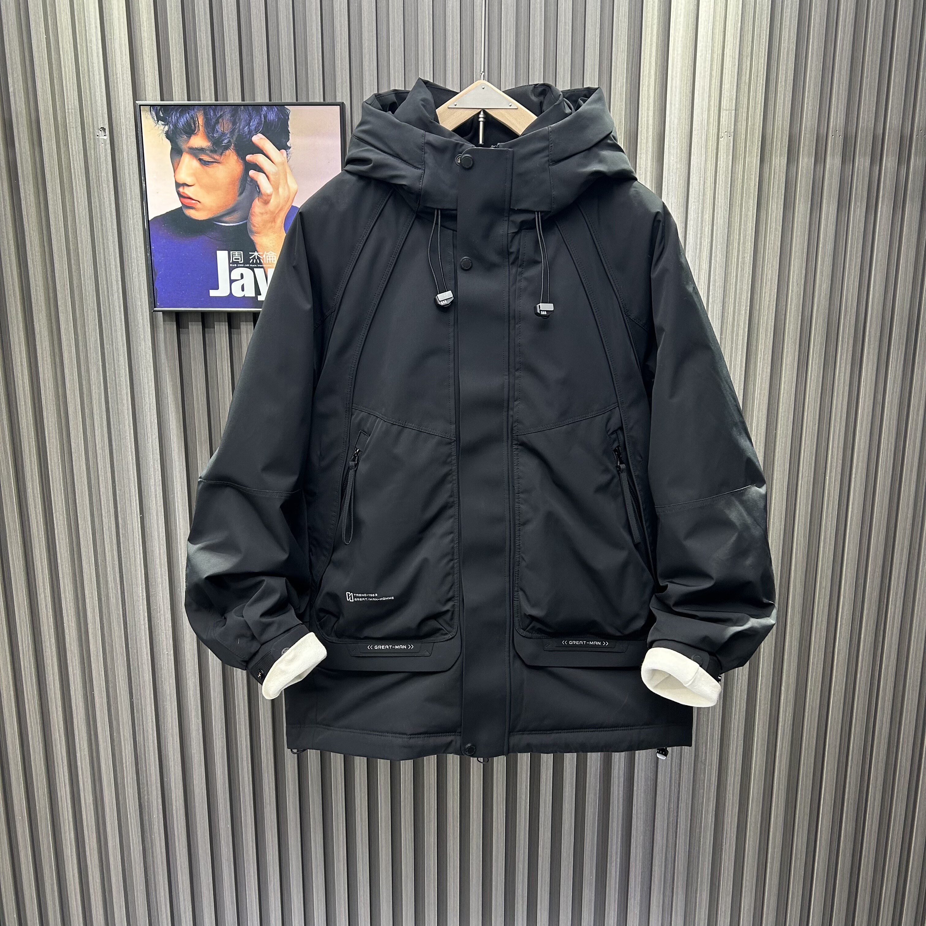 冬季中长款新国标白鸭绒羽绒服简约户外三防登山外套冲锋衣保暖男