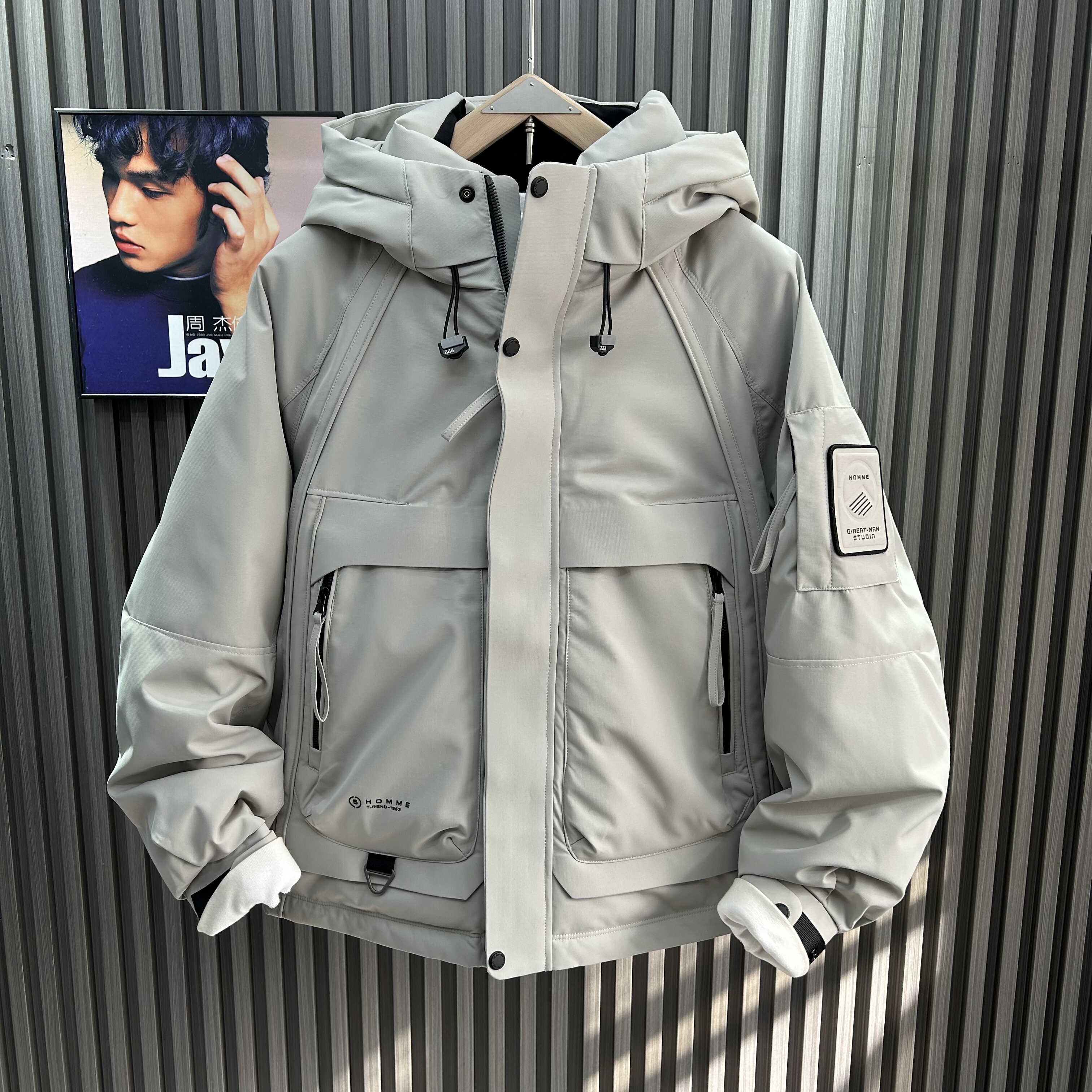 冬季新款户外加厚羽绒棉连帽三防防水保暖防寒服修身百搭工装棉衣