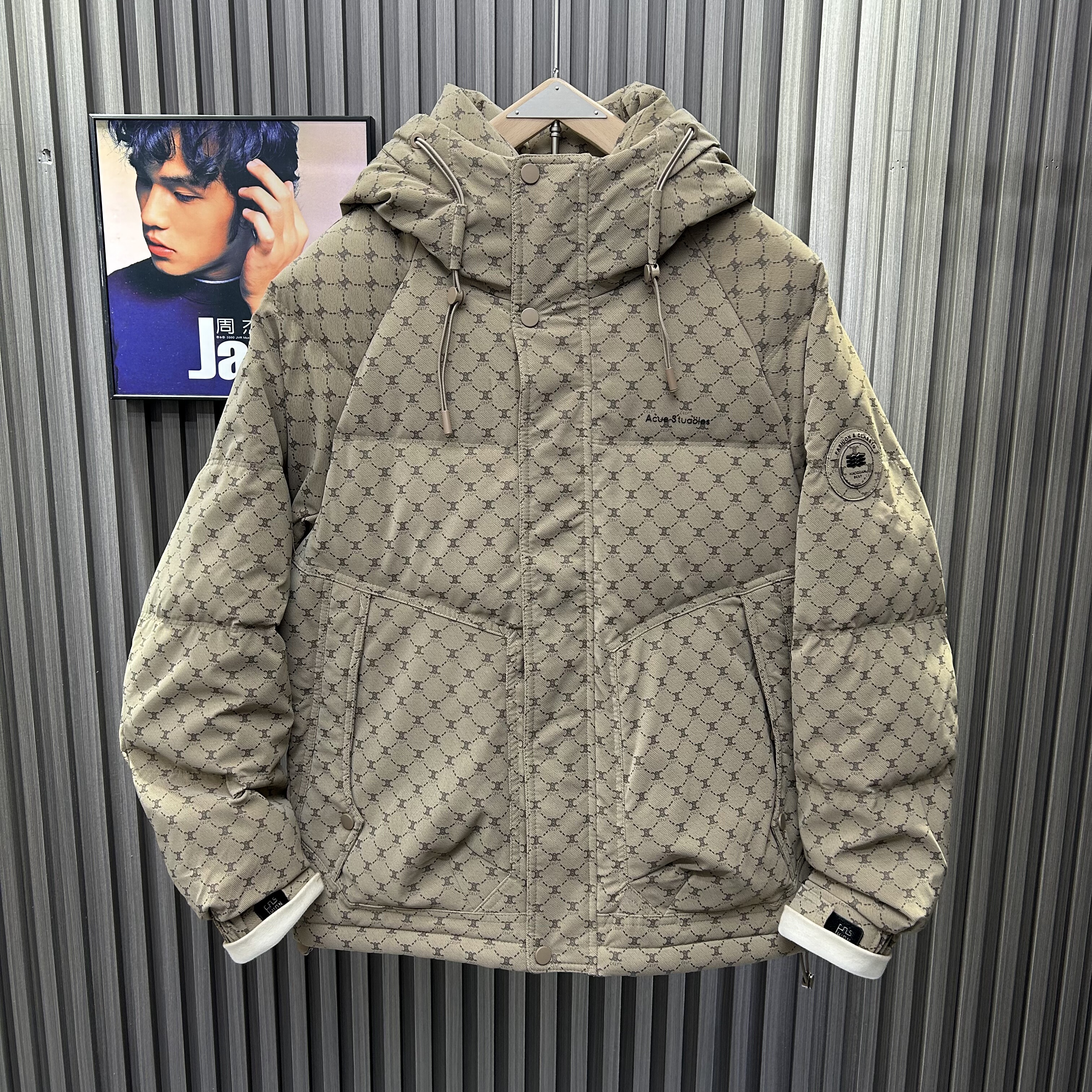 冬季pu软皮免洗白鸭绒羽绒服字母印花保暖防水防风加厚外套潮牌男