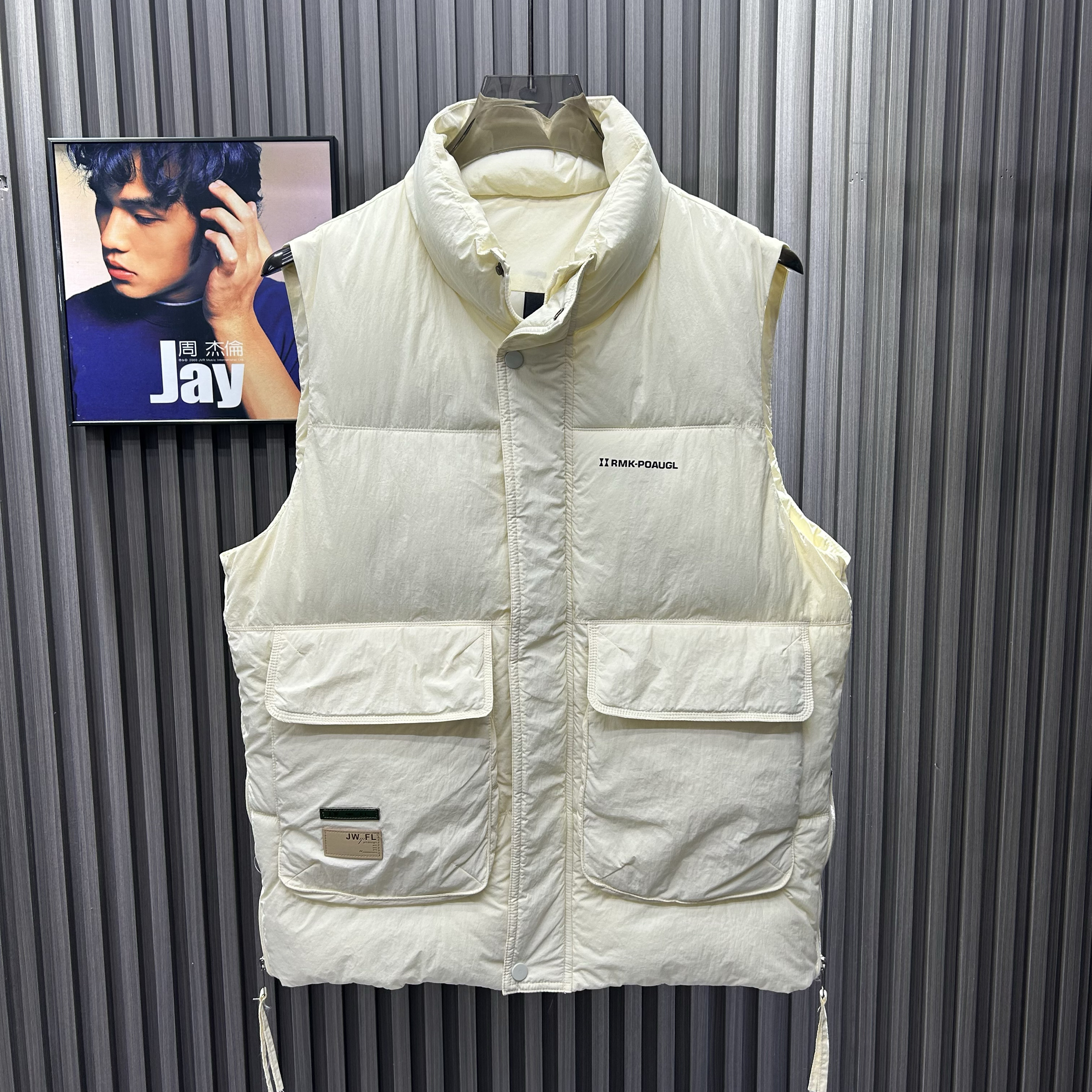 2024冬季新款立领羽绒棉简约纯色马甲男工装大口袋修身加背心痞帅