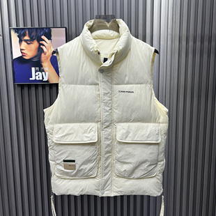 大口袋修身 立领羽绒棉简约纯色马甲男工装 加背心痞帅 新款 2024冬季
