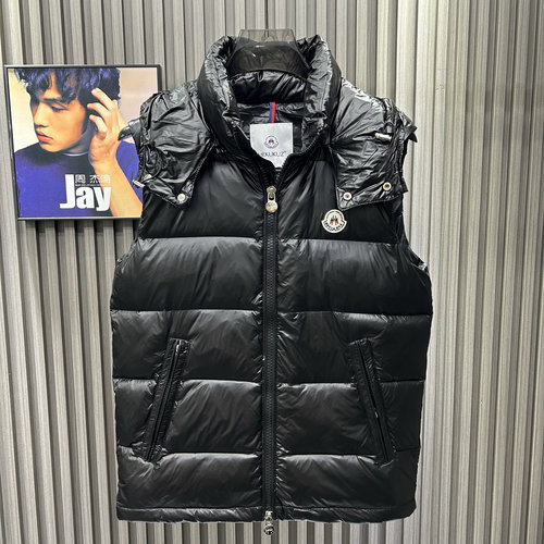 2025欧洲站冬季彩色纯色羽绒马甲情侣款简约可脱卸帽加厚保暖亮面