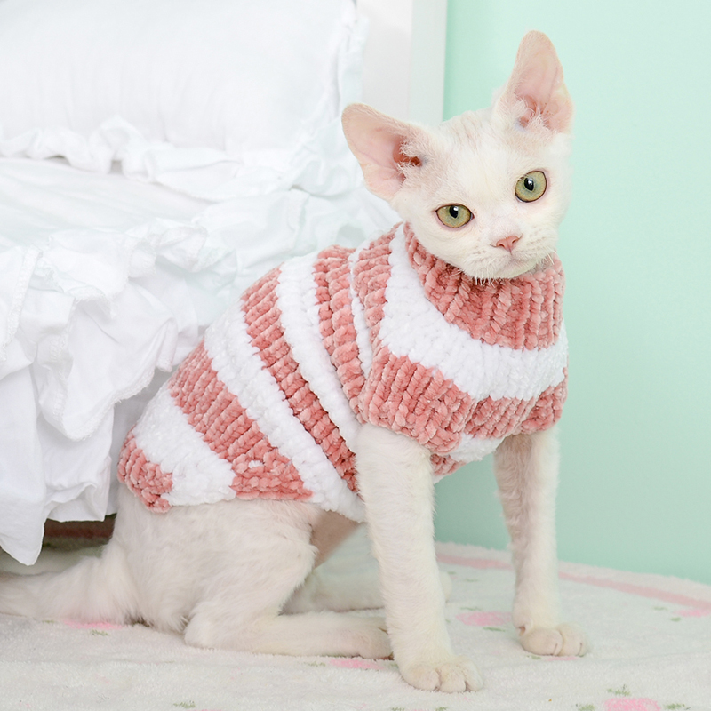 MOMO德文猫咪衣服秋冬保暖英短无毛猫毛衣金丝绒宠物猫猫手工毛衣