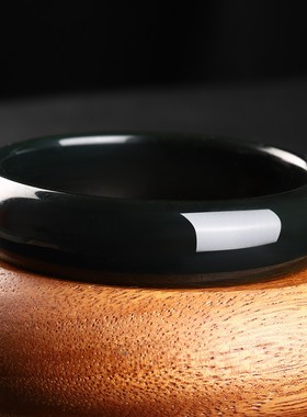 一元拍卖新疆和田玉墨玉手镯 天然玉石镯子黑青玉女款玉镯带证书