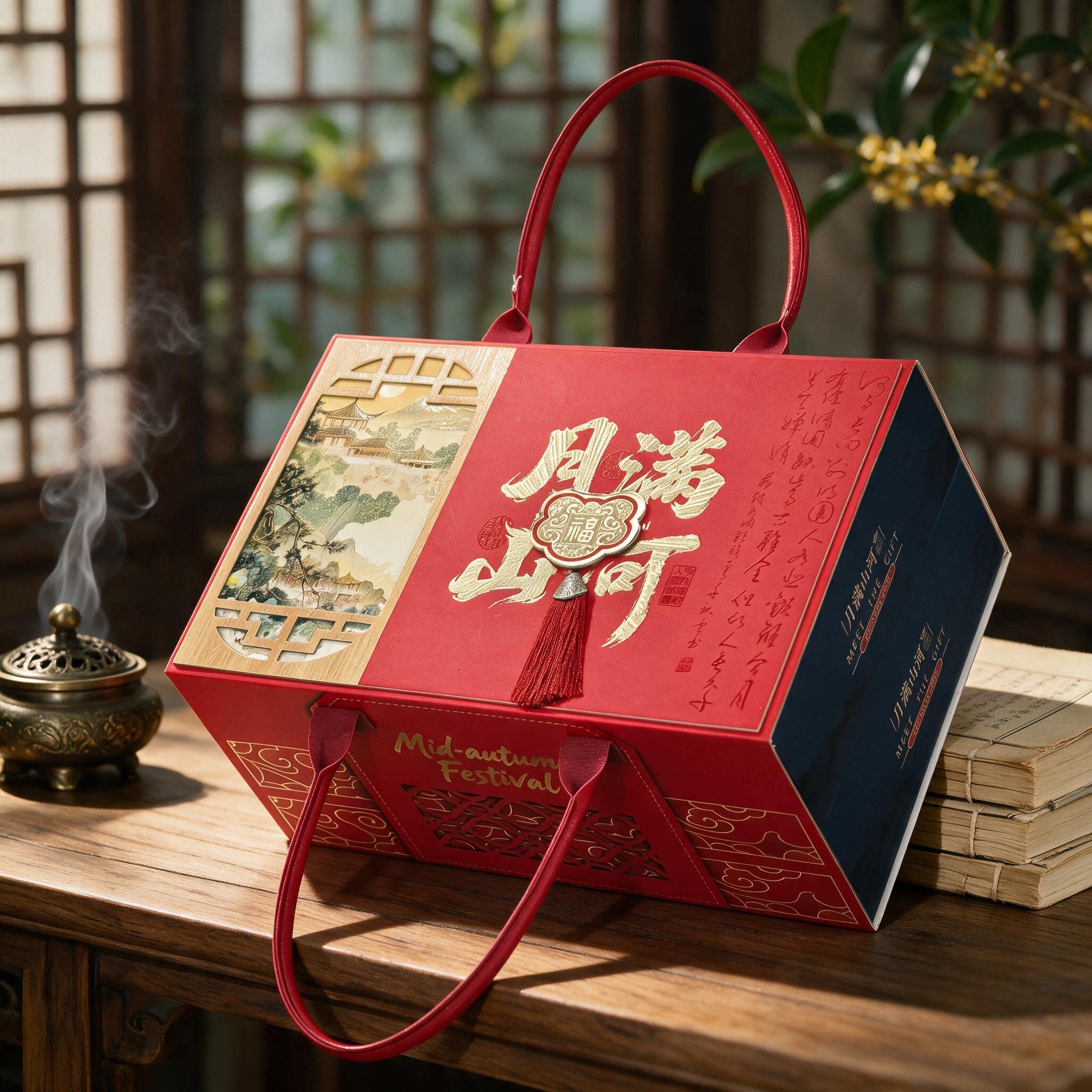 中秋月饼双层皮手提礼盒大容量