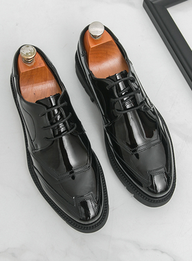 英伦风漆皮亮面男士皮鞋男黑色通勤商务正装鞋影楼拍照新郎结婚鞋
