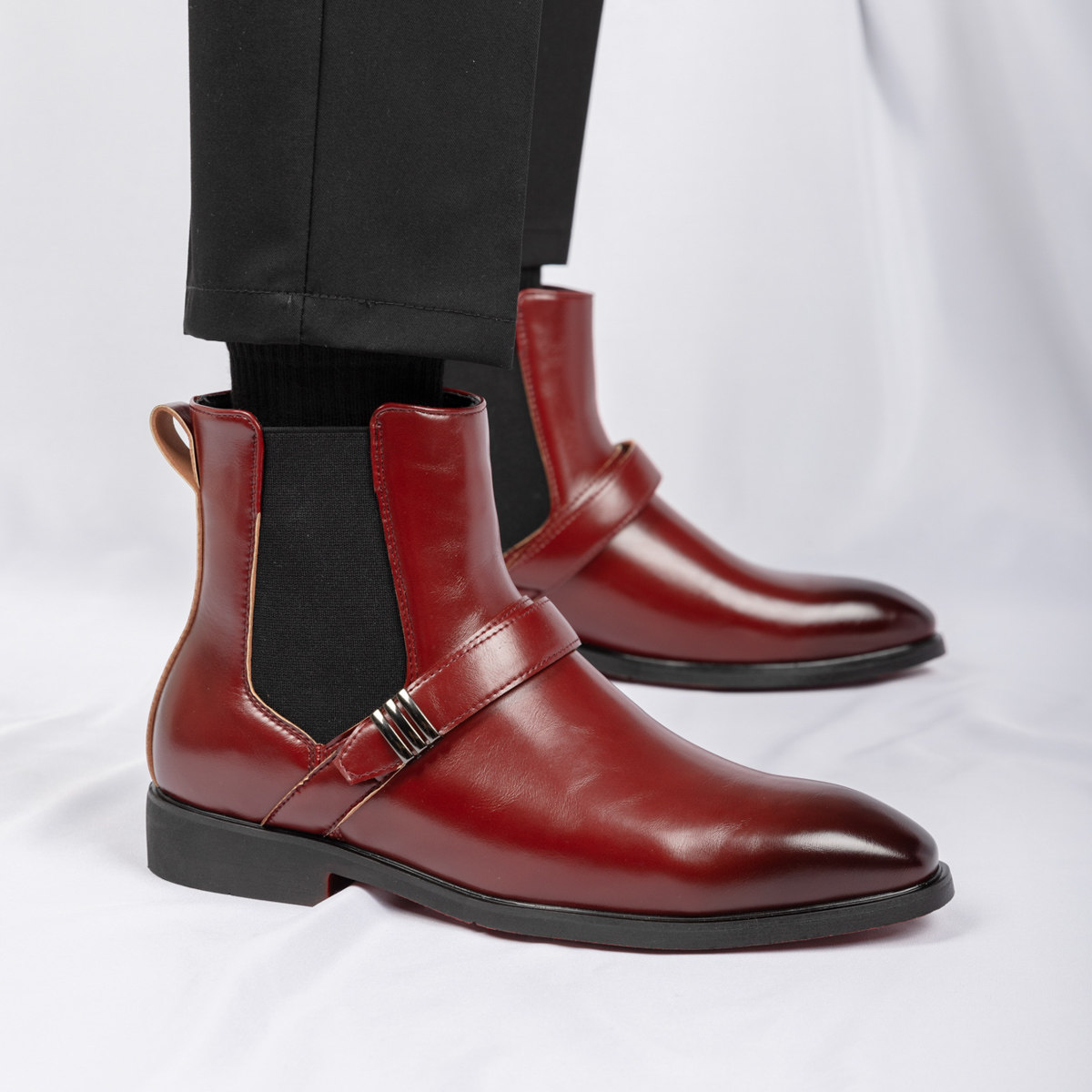 红色高帮男鞋英伦风尖头切尔西靴男士皮靴复古马丁靴商务短靴46码,流行男鞋,时装靴,淘宝优惠券,粉丝福利购,淘宝优惠卷