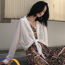 新款 防晒衣女 宽松白色衬衫 雪纺衫 K家长袖 上衣显瘦洋气2019春夏季