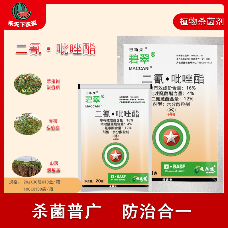 巴斯夫碧翠 16%二氰·吡唑酯 柑橘苹果山药草莓 炭疽病杀菌剂农药