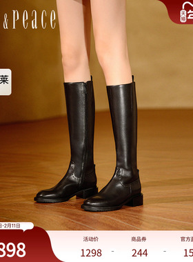 真美诗打卡成功官方奥莱冬季骑士靴圆头粗跟显瘦长筒靴YUJ53DG3