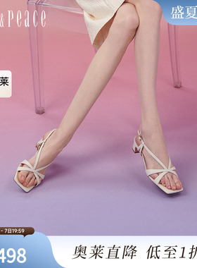 真美诗气质担当2024夏季新款细腻羊皮革交叉V口时装凉鞋YXQ04BL4