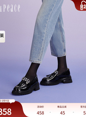 真美诗小夜曲2024春小香风牛皮流苏粗跟圆头厚底乐福鞋女YQB07AA4