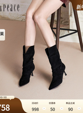 真美诗2024冬季新款细腻羊绒优雅气质高跟时装靴女36652DS4