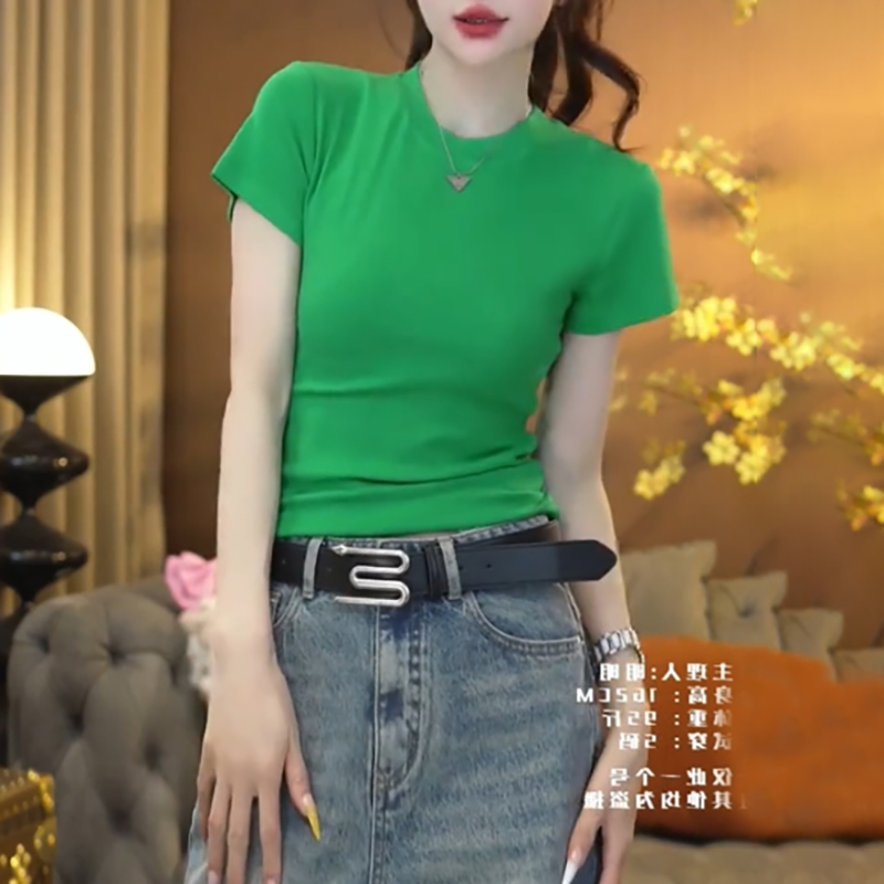 大码纯棉高级感多巴胺正肩短袖t恤女2025夏新款上衣胖mm修身体恤