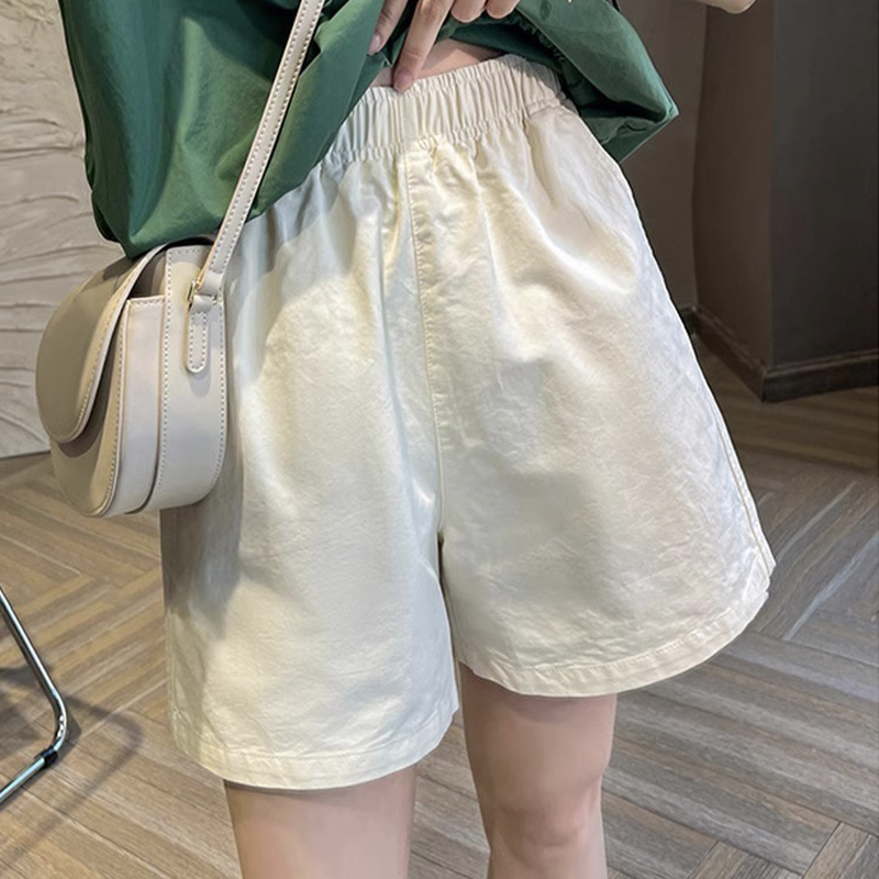 白色短裤女新款夏季小个子高腰休闲宽松运动直筒阔腿a字五分裤子
