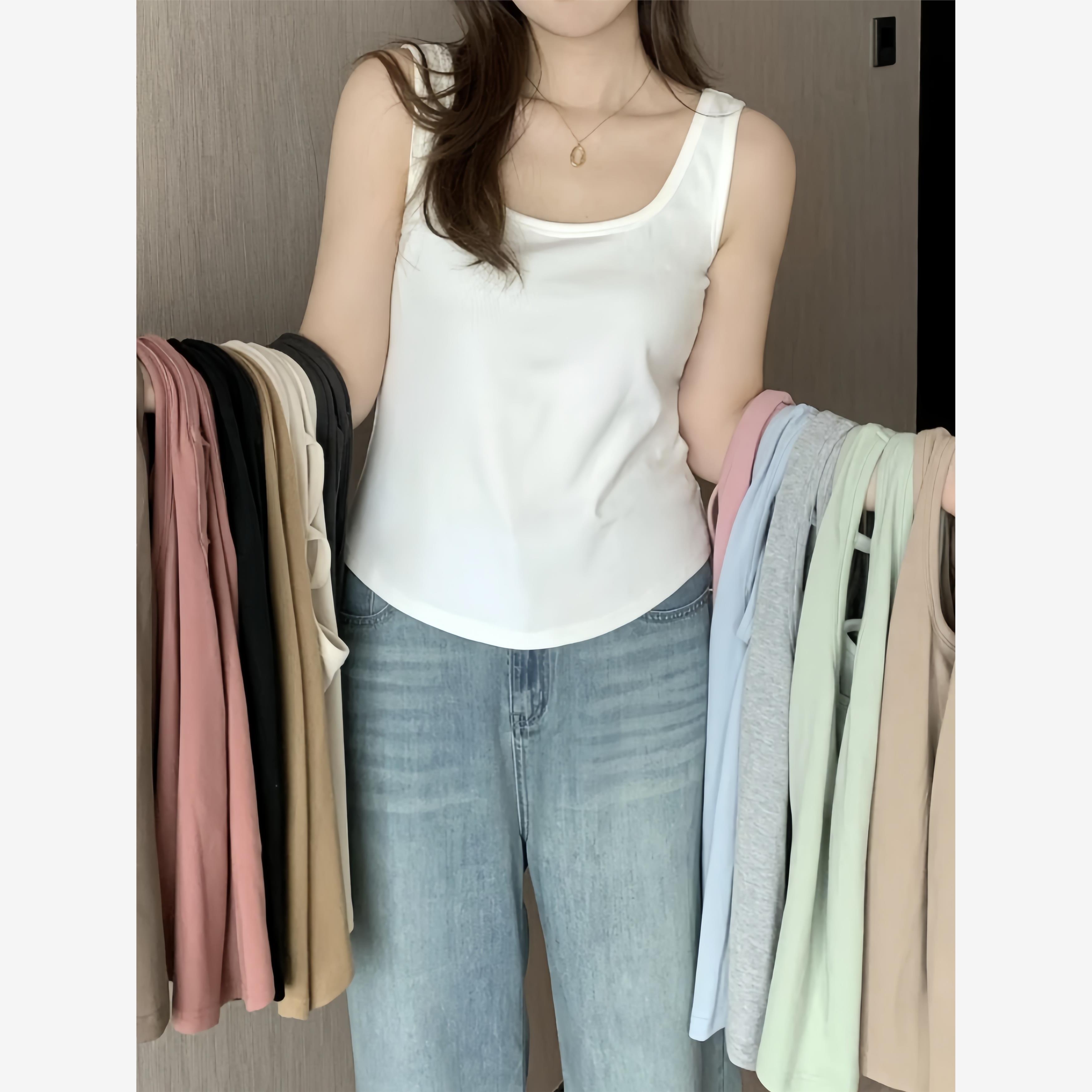 大码女装内搭打底针织吊带背心女夏季遮副乳大胸显瘦收腰白色上衣