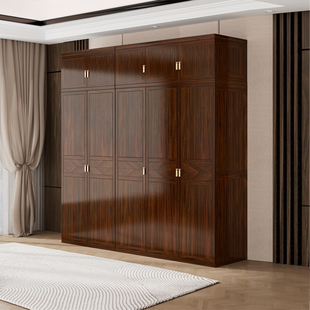 实木衣柜五门新中式简约卧室大衣橱组合储物家用对开门带顶柜收纳