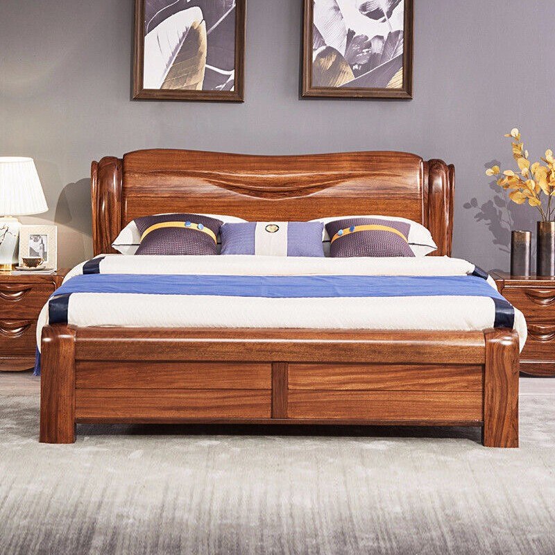 乌金木实木床1米8x2米2m大床现代中式主卧室两米双人婚床原木家具