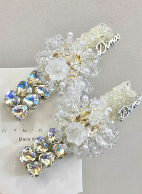 白色水晶花朵一字夹女发饰刘海夹