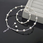 时尚 轻奢珍珠水钻项链女气质高级项圈礼服宴会舞台装 饰品手镯耳钉