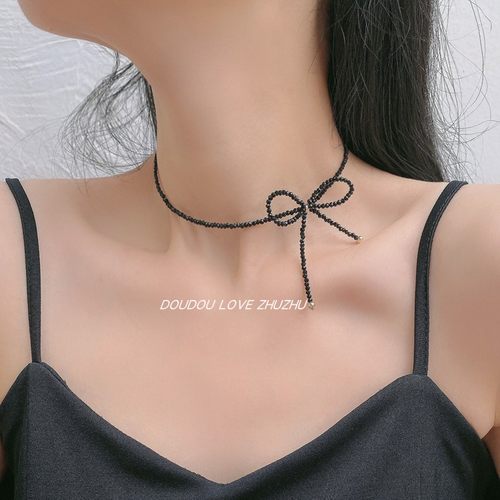蝴蝶结女法式水晶项链