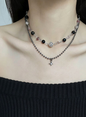 海胆串珠水晶项链可拆卸双层叠戴