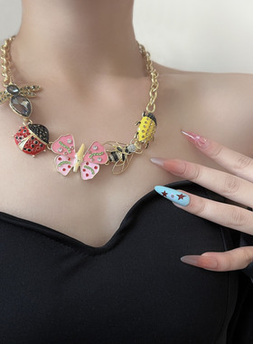 复古设计金属蝴蝶瓢虫小动物项链