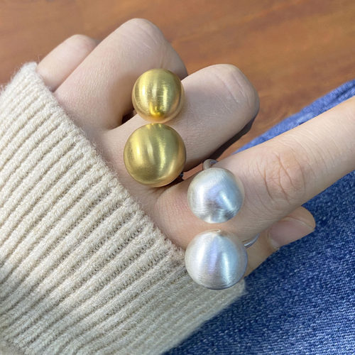 女金属冷淡风拉丝圆球戒指指环