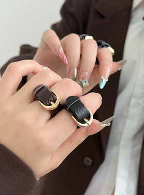 高级感可调节皮带戒指皮质食指戒