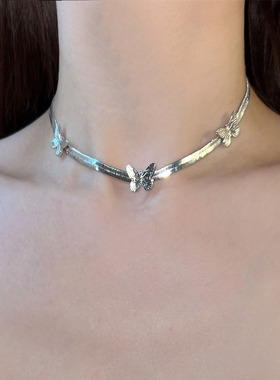 金属蛇骨链女蝴蝶项链