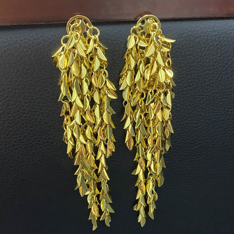 复古金属叶子女流苏长款耳环耳坠