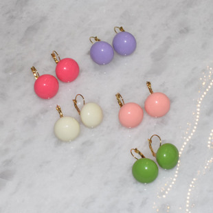 多巴胺彩糖果色甜美椭圆珍珠耳扣时尚大圆珠子圆球球耳钩耳坠耳环