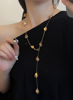 老钱风不规则几何金属球项链长款