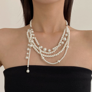 法式多层破碎流苏珍珠项链女小众轻奢高级感礼服气质锁骨链颈链