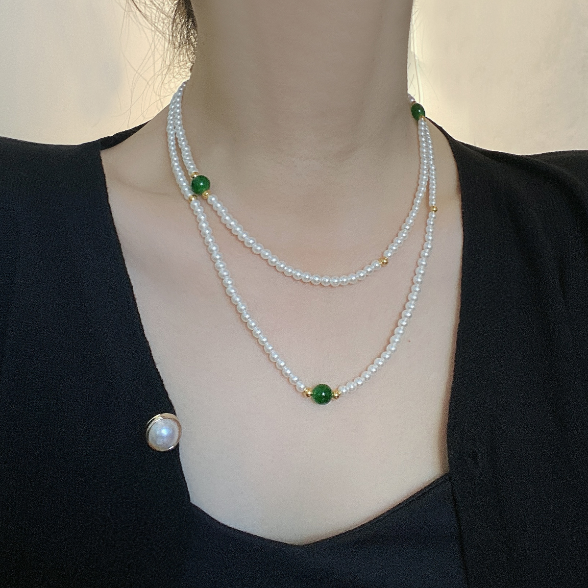 珍珠串珠长女国风叠戴项链锁骨链