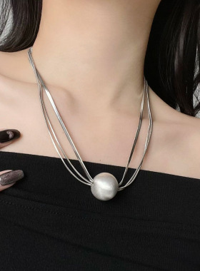 金属链拉丝大圆球叠戴项链女