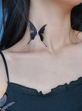 ins复古性感镶钻黑白色蝴蝶隐形颈链项女圈短款项链锁骨链choker