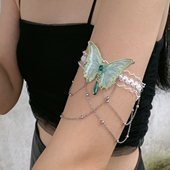 甜美双层蕾丝绿色蝴蝶流苏臂环小众高级感腿链手链精致奢华身体链