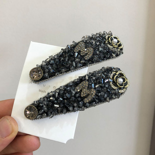 复古轻奢水晶镶钻满钻字母拜拜夹高端山茶花刘海夹侧边刘海夹发夹